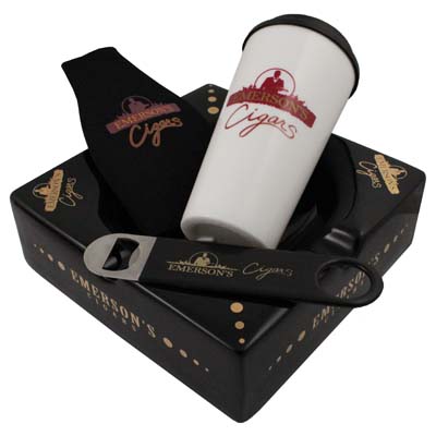 Includes Ashtray, Travel Mug, Bottle Opener and Koozie