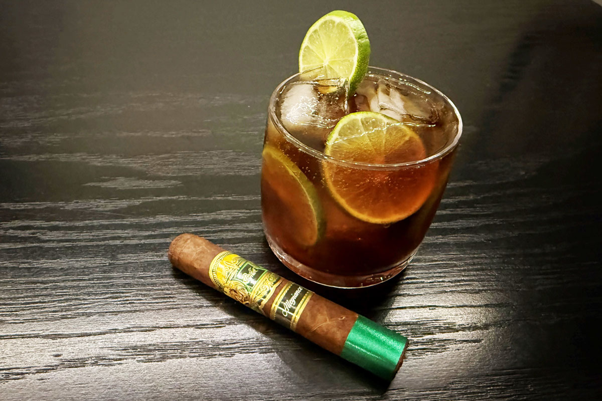 Casa Carrillo Allegiance cigar with a Cuba Libre cocktail